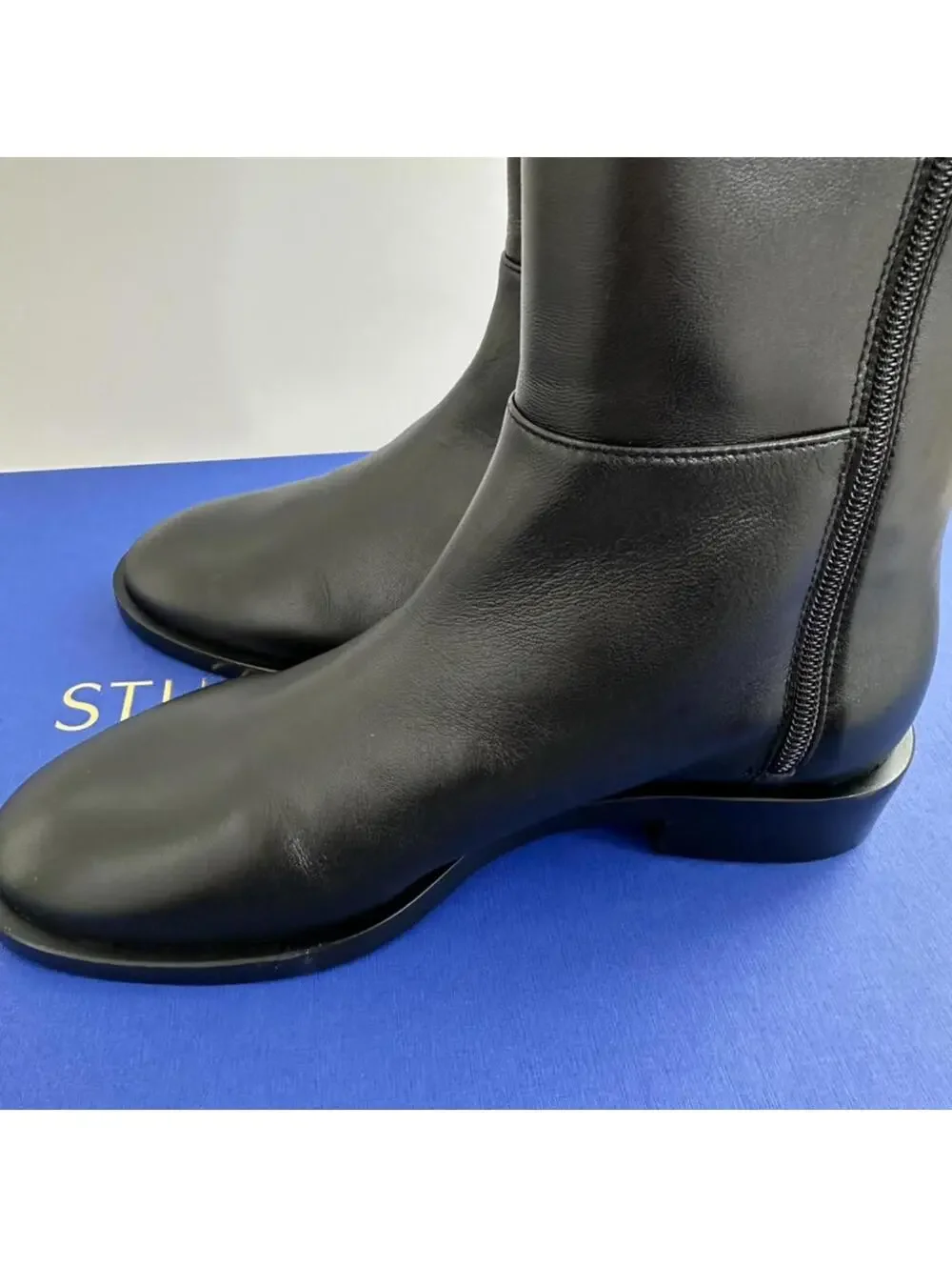 Stuart Weitzman Keelan Zip Leather Boot BLACK NIB Size 5.5